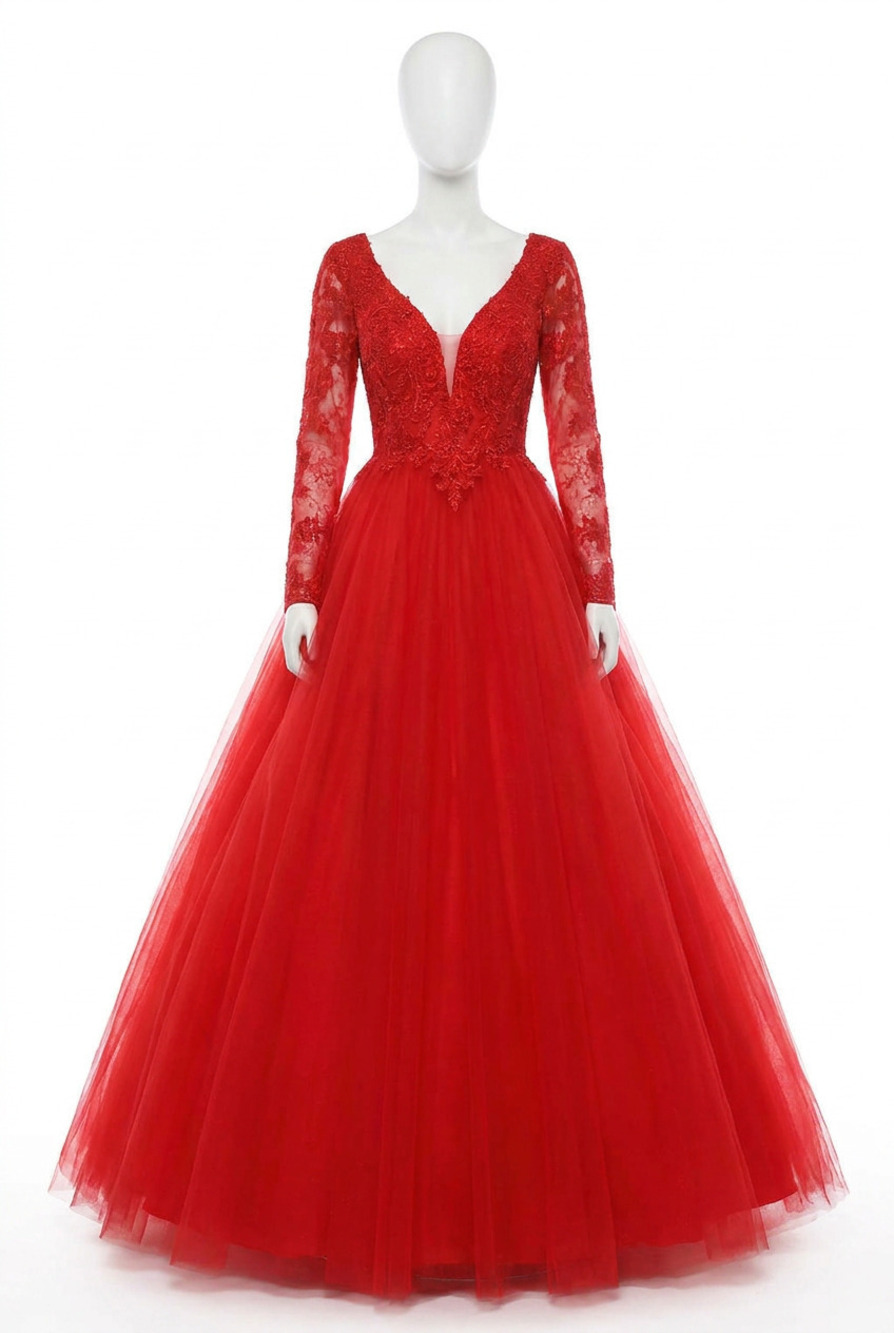 NEW CLARISSE long sleeve v-neck maxi dress in red